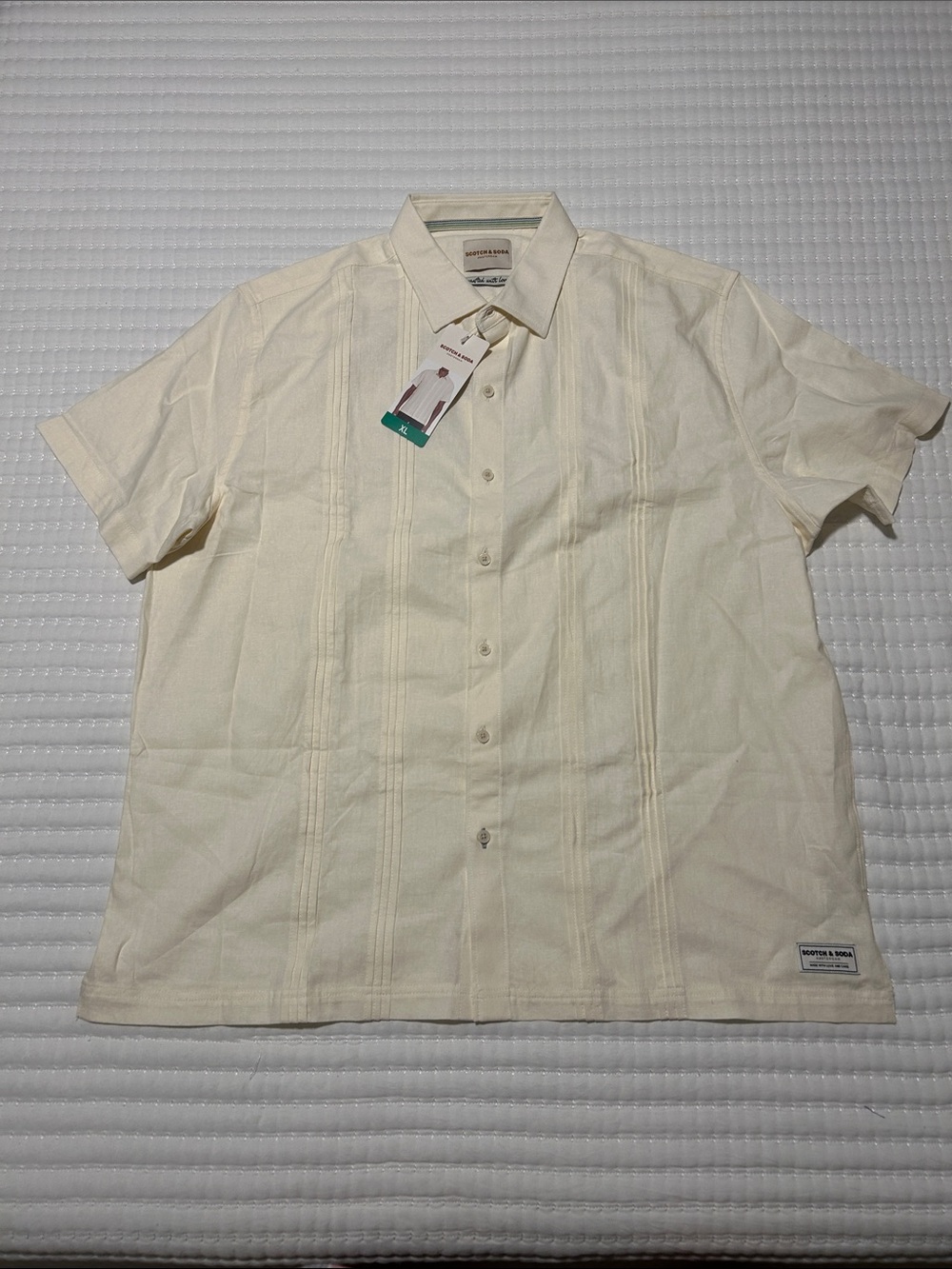 Scotch & Soda Short-Sleeve Cream Button-Down Shirt XL linen blend